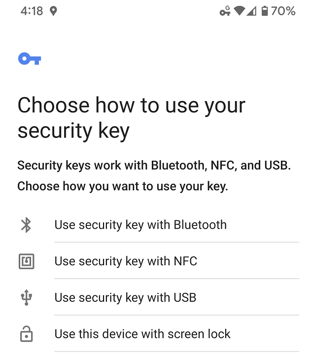Cell phone screen shot of configuring the devices security key.